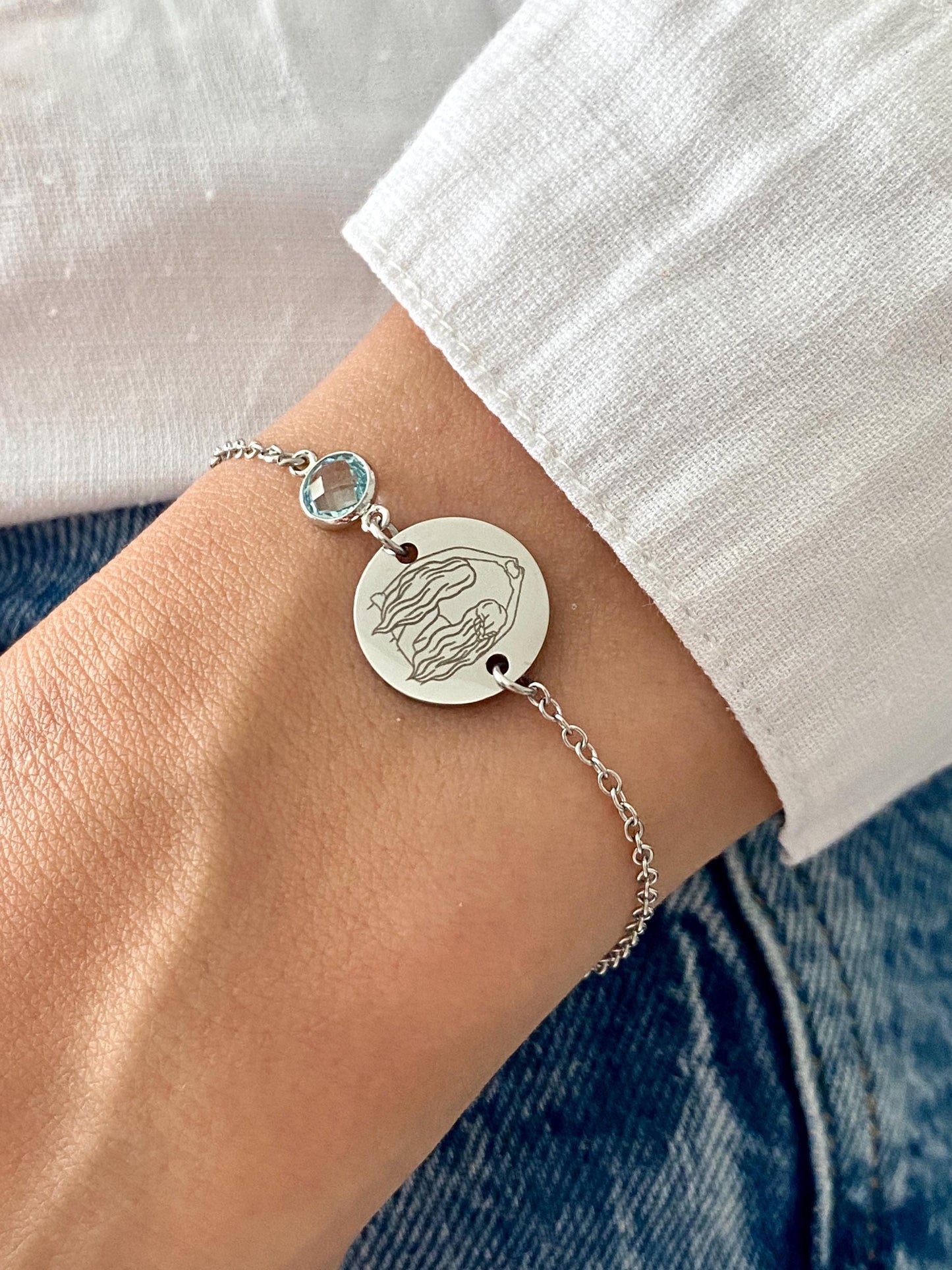 Bracelet femme personnalisé en acier inoxydable avec pierre de naissance, bracelet sœur de cœur, bracelet breloque ronde, cadeau amitié