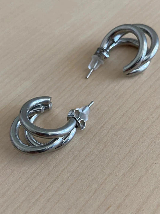 Boucles d'oreilles à triple cerceaux pour femmes, cerceaux argentés tendance, bijou minimaliste