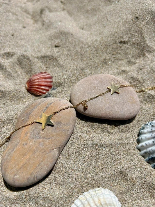 Bracelet de cheville avec pendentifs en forme d'étoile, bracelet de cheville doré