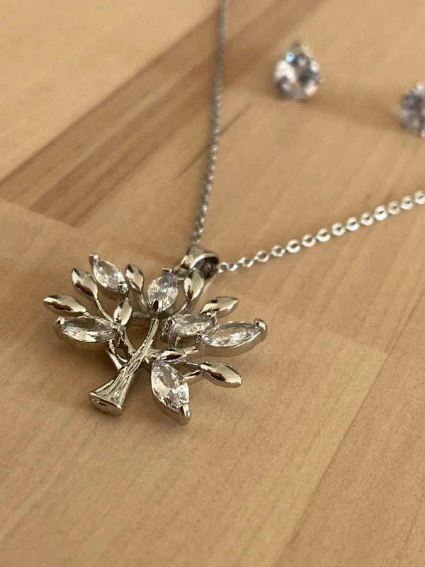 Ensemble de collier et boucle d'oreille fine, bijoux acier inoxydable, collier arbre sacré