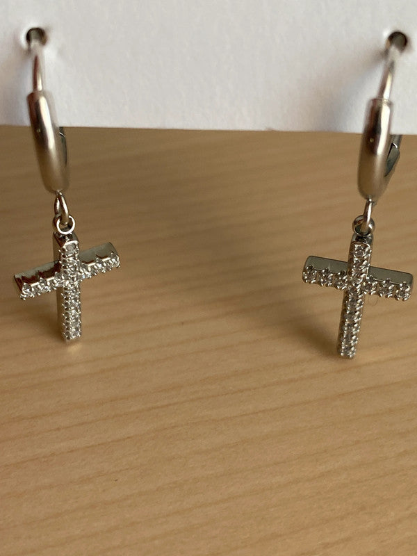 Boucle d'oreille pendante croix, créoles pendantes croisées, bijou minimaliste, religieux