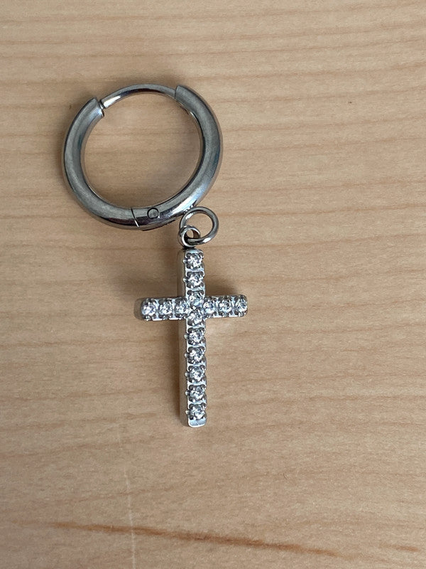 Boucle d'oreille pendante croix, créoles pendantes croisées, bijou minimaliste, religieux