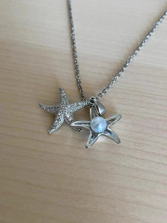 Collier pendentif étoile de mer, pendentif perle, collier pour couple, cadeau pour elle