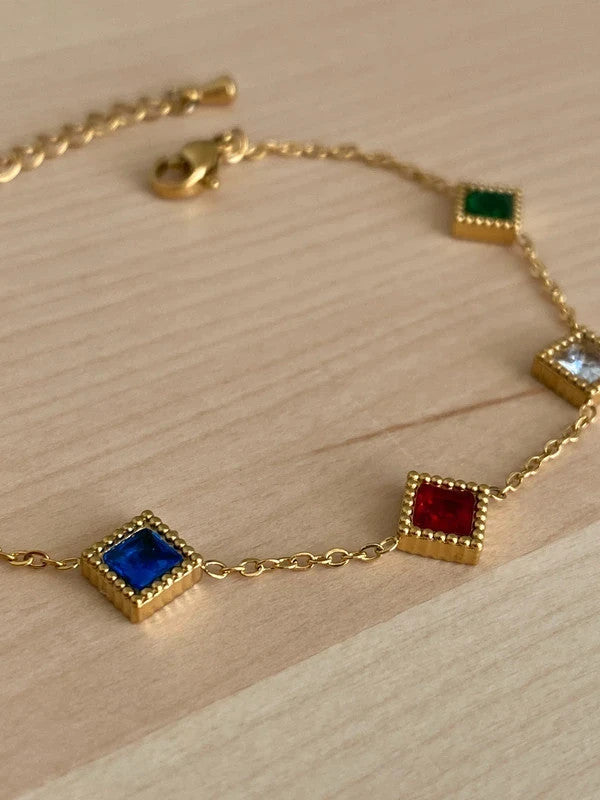 Bracelet femme en acier inoxydable avec pierres naturelles, chaîne dorée, cadeau pour elle