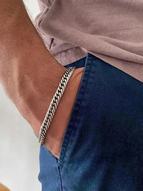 Bracelet homme en acier inoxydable, bracelet chaîne cubaine, bijou homme, cadeau pour lui