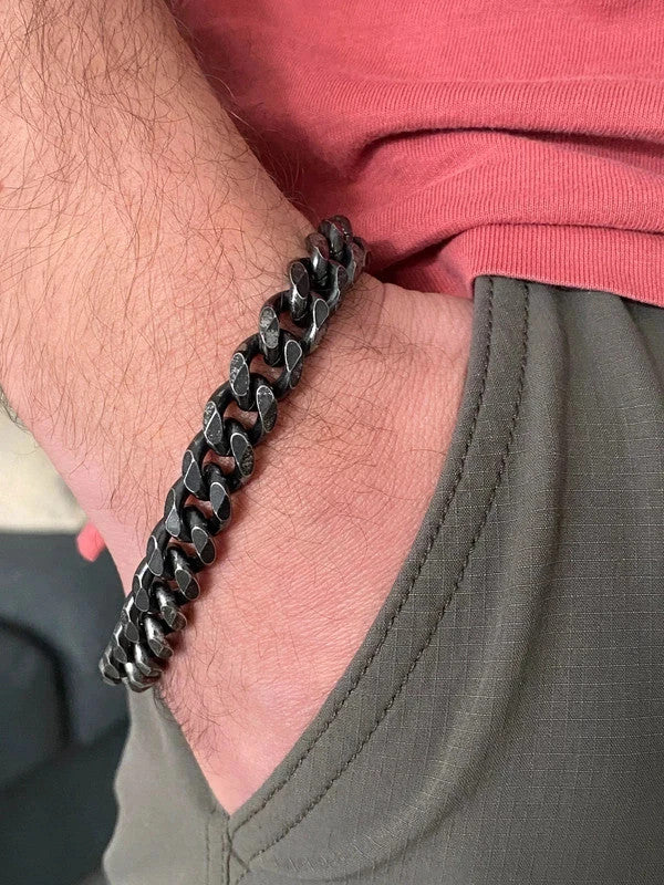 Bracelet homme en acier inoxydable, bracelet chaîne cubaine modèle antique, cadeau pour lui