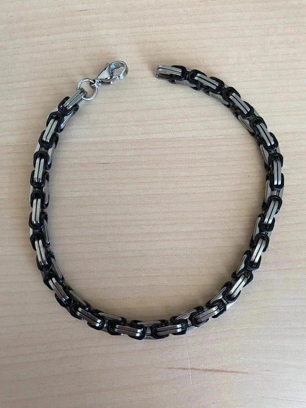Bracelet homme acier inoxydable argent-noir, bracelet chaîne viking, cadeau noël, cadeau pour lui