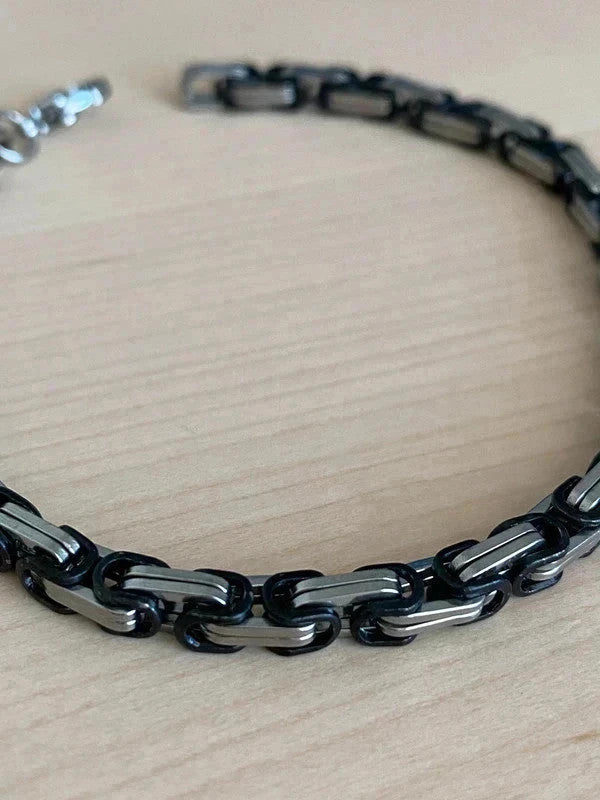 Bracelet homme acier inoxydable argent-noir, bracelet chaîne viking, cadeau noël, cadeau pour lui