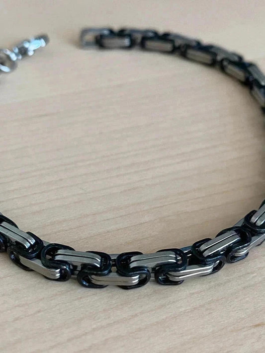 Bracelet homme acier inoxydable argent-noir, bracelet chaîne viking, cadeau noël, cadeau pour lui