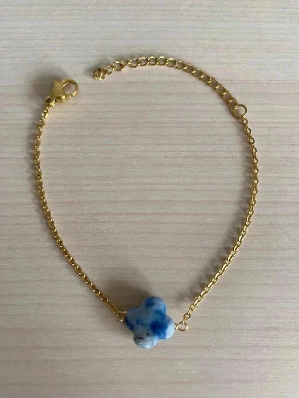 Bracelet pierre naturelle trèfle, bracelet à breloques, bracelet chaîne acier inoxydable