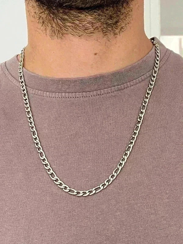 Collier homme en acier inoxydable, collier chaîne figaro, bijou homme, cadeau pour lui