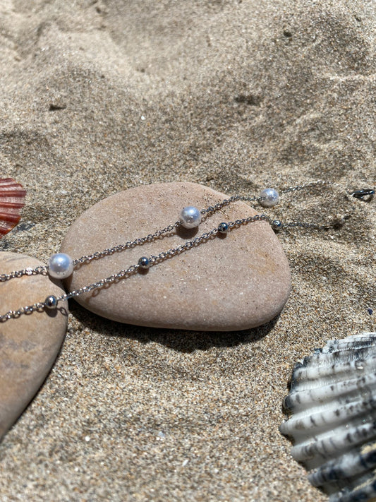 Bracelet de cheville avec pendentifs perles, bracelet de cheville en acier inoxydable, bijou d'été