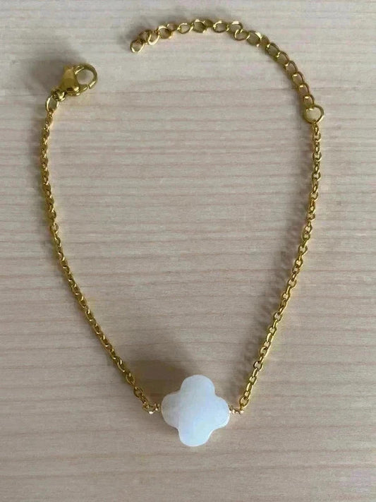 Bracelet pierre naturelle trèfle, bracelet à breloques, bracelet chaîne acier inoxydable