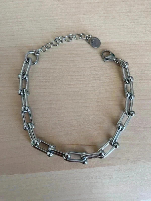 Bracelet homme à maillons en forme U, bracelet fer à cheval, bracelet acier inoxydable argenté