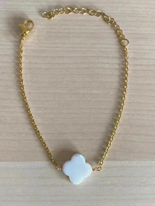 Bracelet pierre naturelle trèfle, bracelet à breloques, bracelet chaîne acier inoxydable