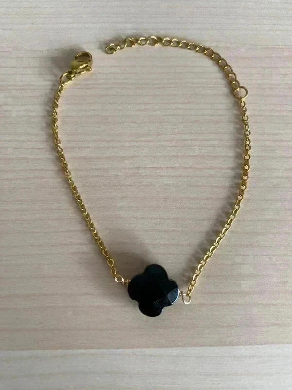 Bracelet pierre naturelle trèfle, bracelet à breloques, bracelet chaîne acier inoxydable