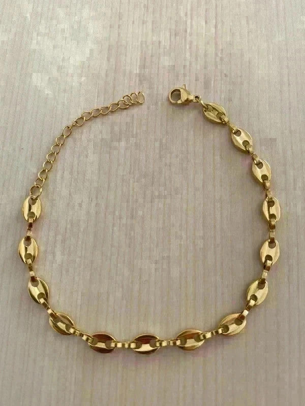 Bracelet homme acier inoxydable doré, bracelet chaîne graine de café, cadeau papa, cadeau pour lui