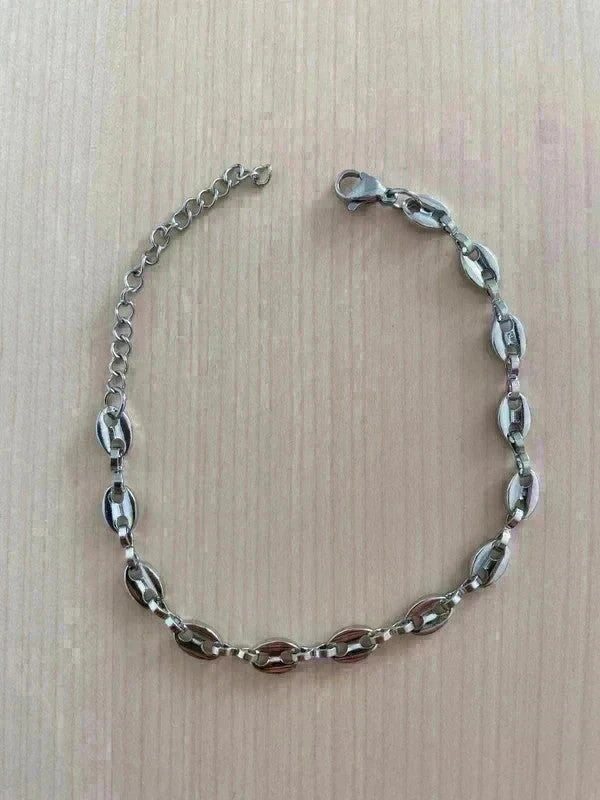 Bracelet homme acier inoxydable argenté, bracelet graine de café, cadeau papa, cadeau pour lui