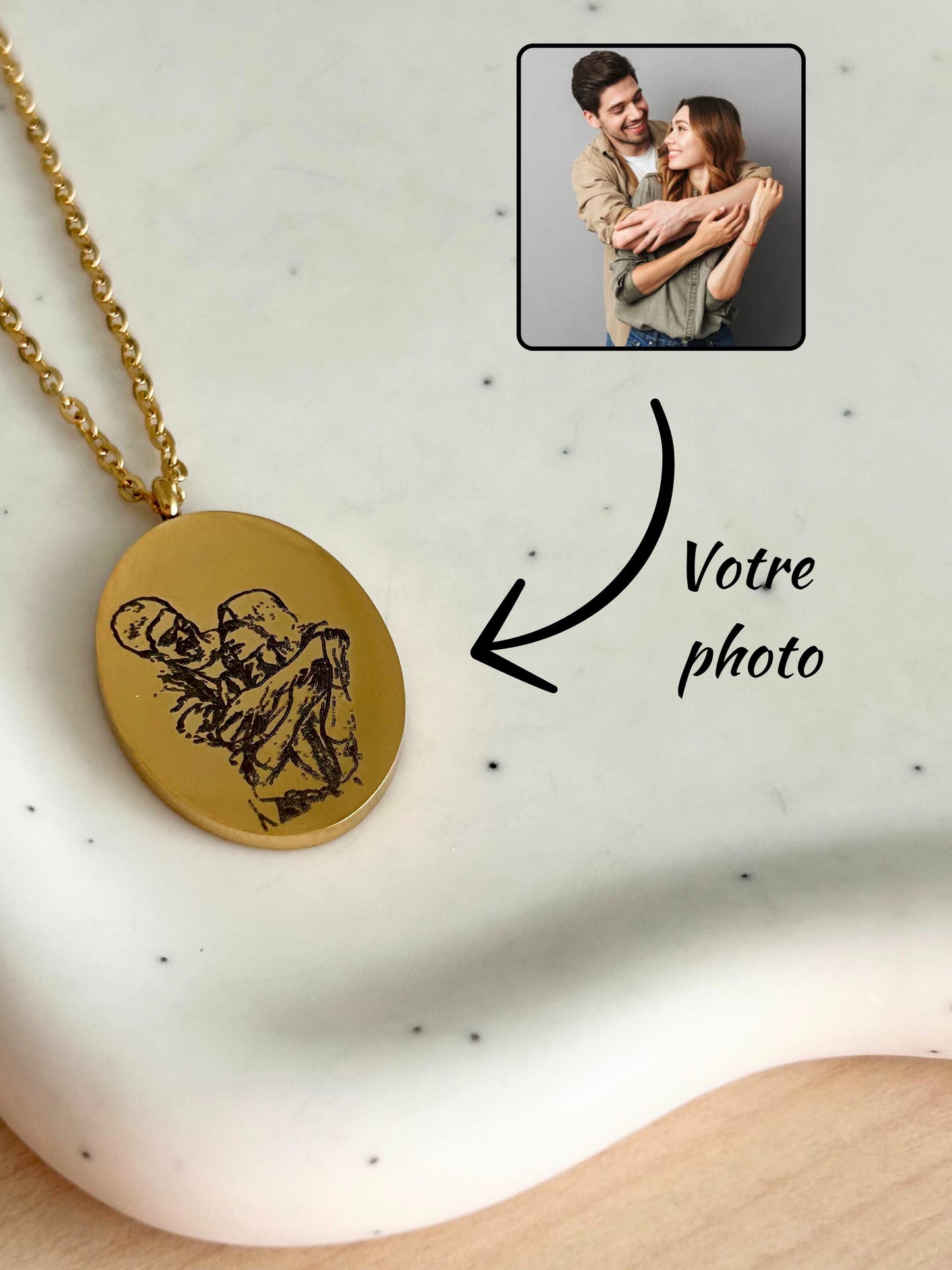 Collier photo personnalisé, collier femme photo gravé, collier pendentif florale avec portrait personnalisé, cadeau fête des mères