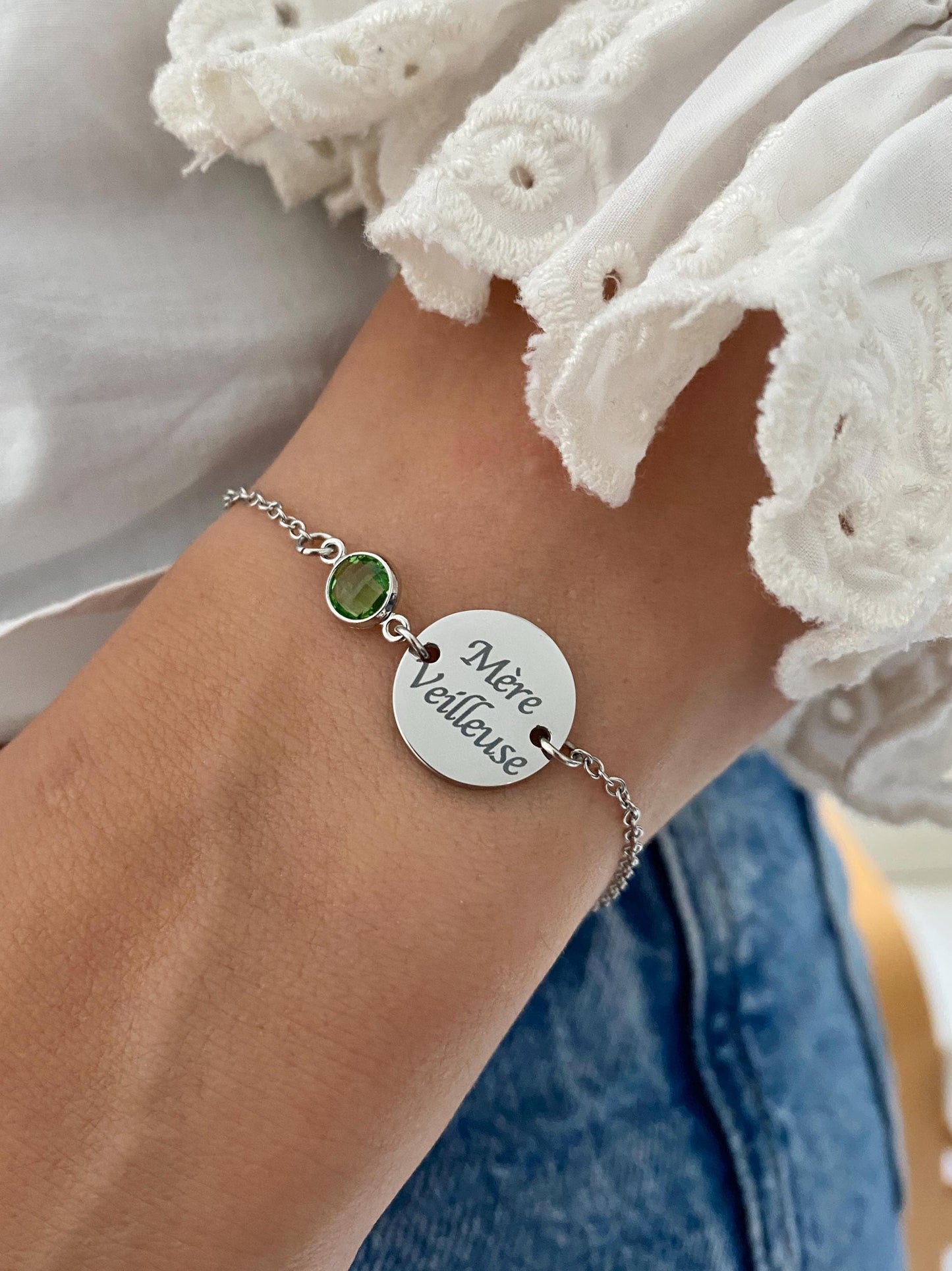 Bracelet Maman Personnalisé en Acier Inoxydable, Bijou Maman Personnalisé avec Pierre de Naissance, Breloque Gravée, Fête des Mères