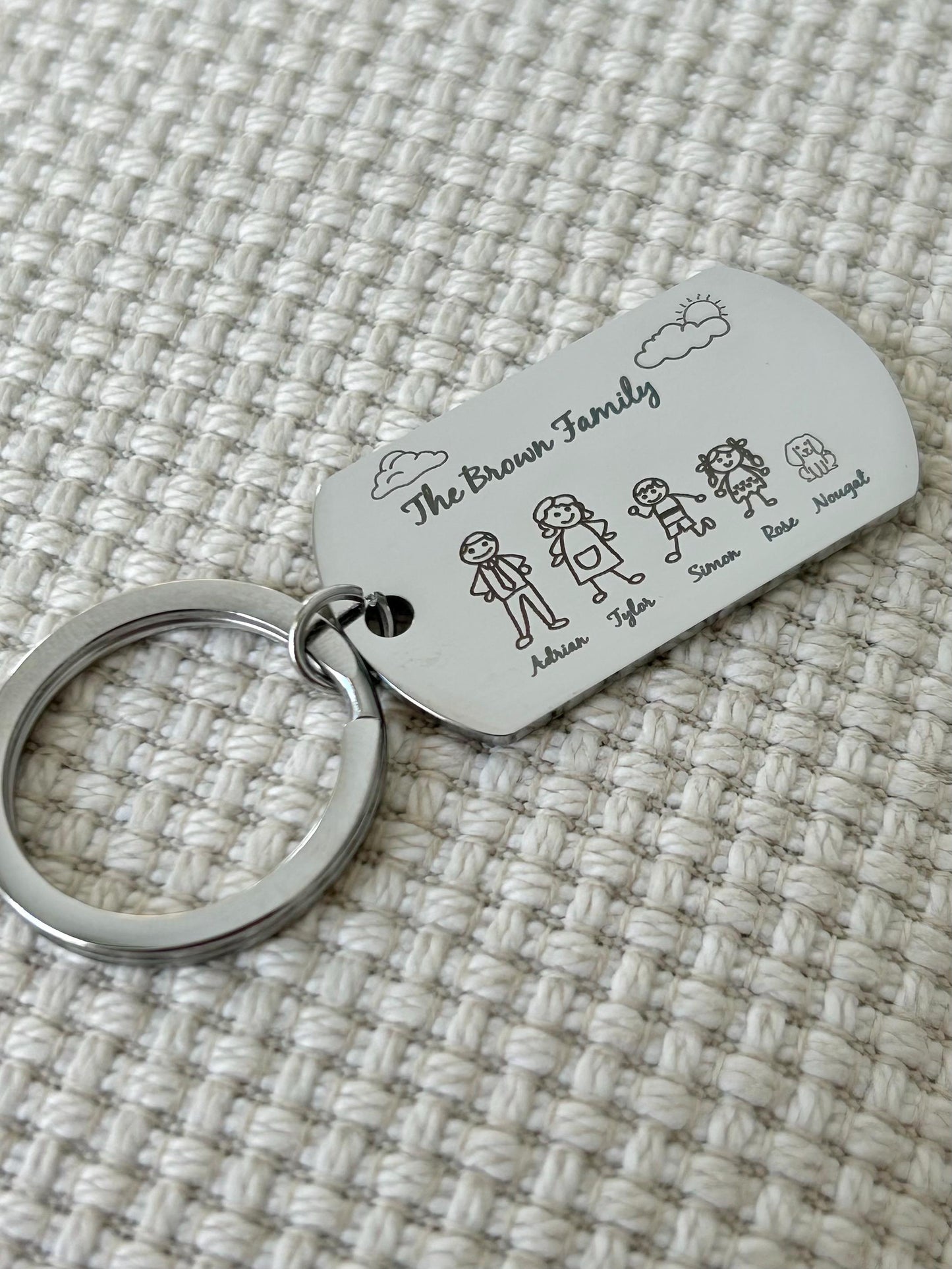 Porte-clés gravé personnalisé, porte-clés en acier inoxydable, porte clé personnalisé gravé famille, cadeau famille, cadeau fête des mères