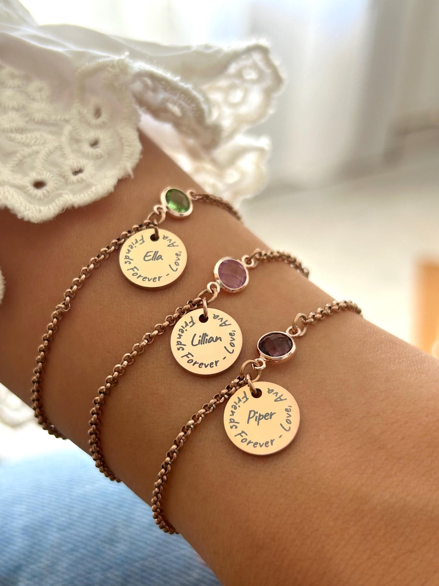 Bracelet femme personnalisé avec pierre de naissance, bracelet sœur de cœur, cadeau pour des amis, anniversaire, bridal party, evfj