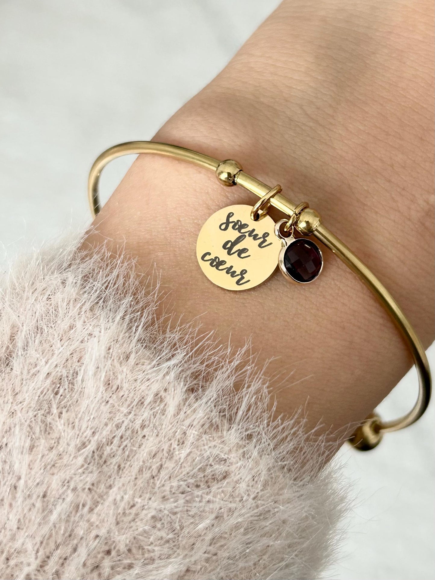 Bracelet jonc personnalisé en acier inoxydable, bracelet sœur de cœur, bracelet amitié, cadeau sœur, cadeau meullieure amie; fête des mères