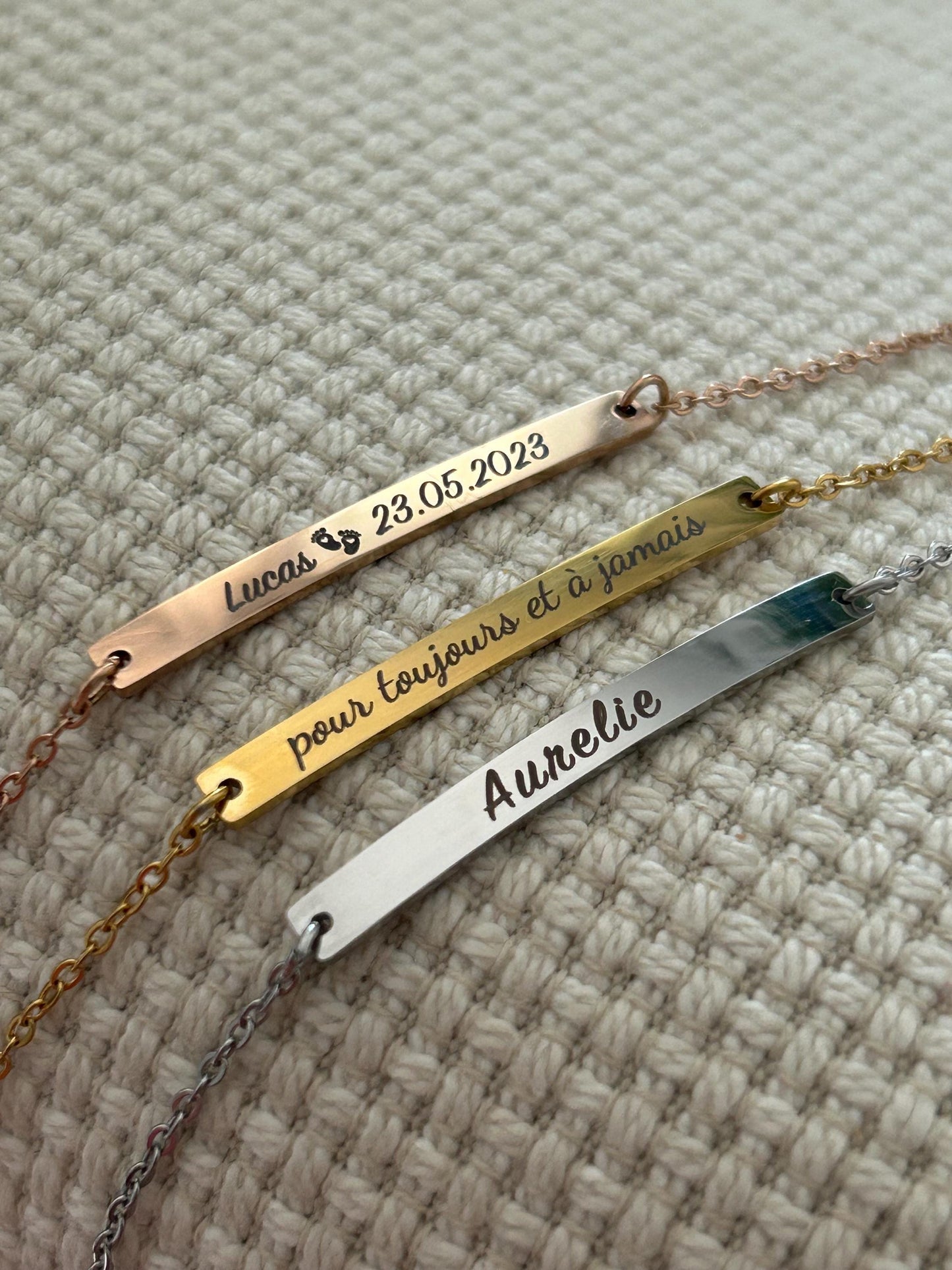Bracelet personnalisé acier inoxydable, Bracelet prénom, argent, plaqué or ou or rose, bracelet barre gravée, cadeau fête des mères