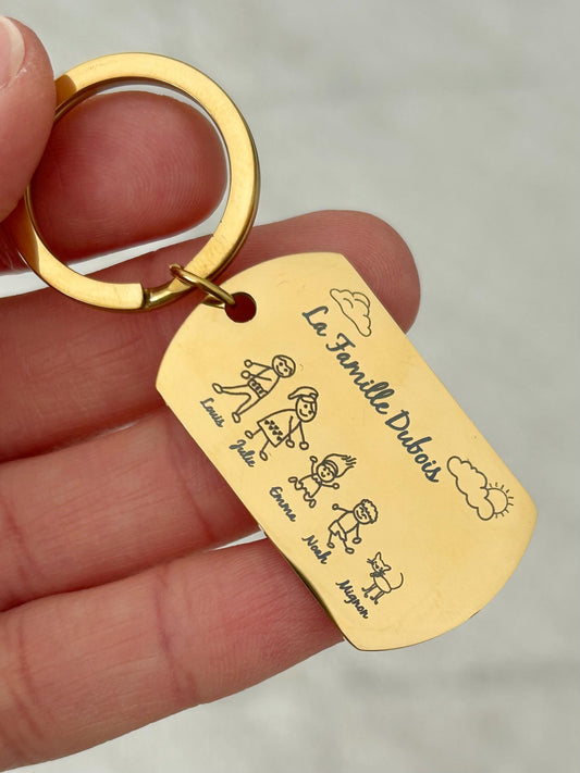 Porte-clés gravé personnalisé, porte-clés en acier inoxydable, porte clé personnalisé gravé famille, cadeau famille, cadeau fête des mères