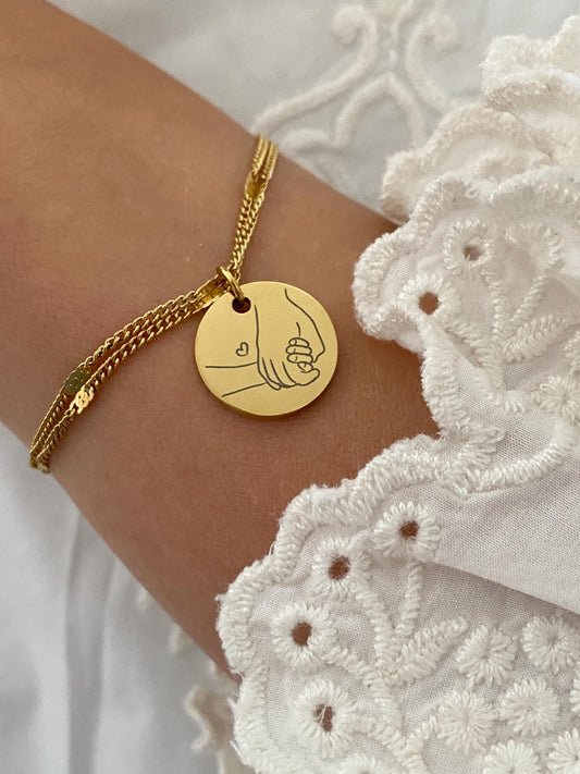 Bracelet Maman Personnalisé, Bijou Maman Personnalisé, Breloque Gravée, Bracelet Double Chaîne Ajustable, Cadeau Fête des Mères