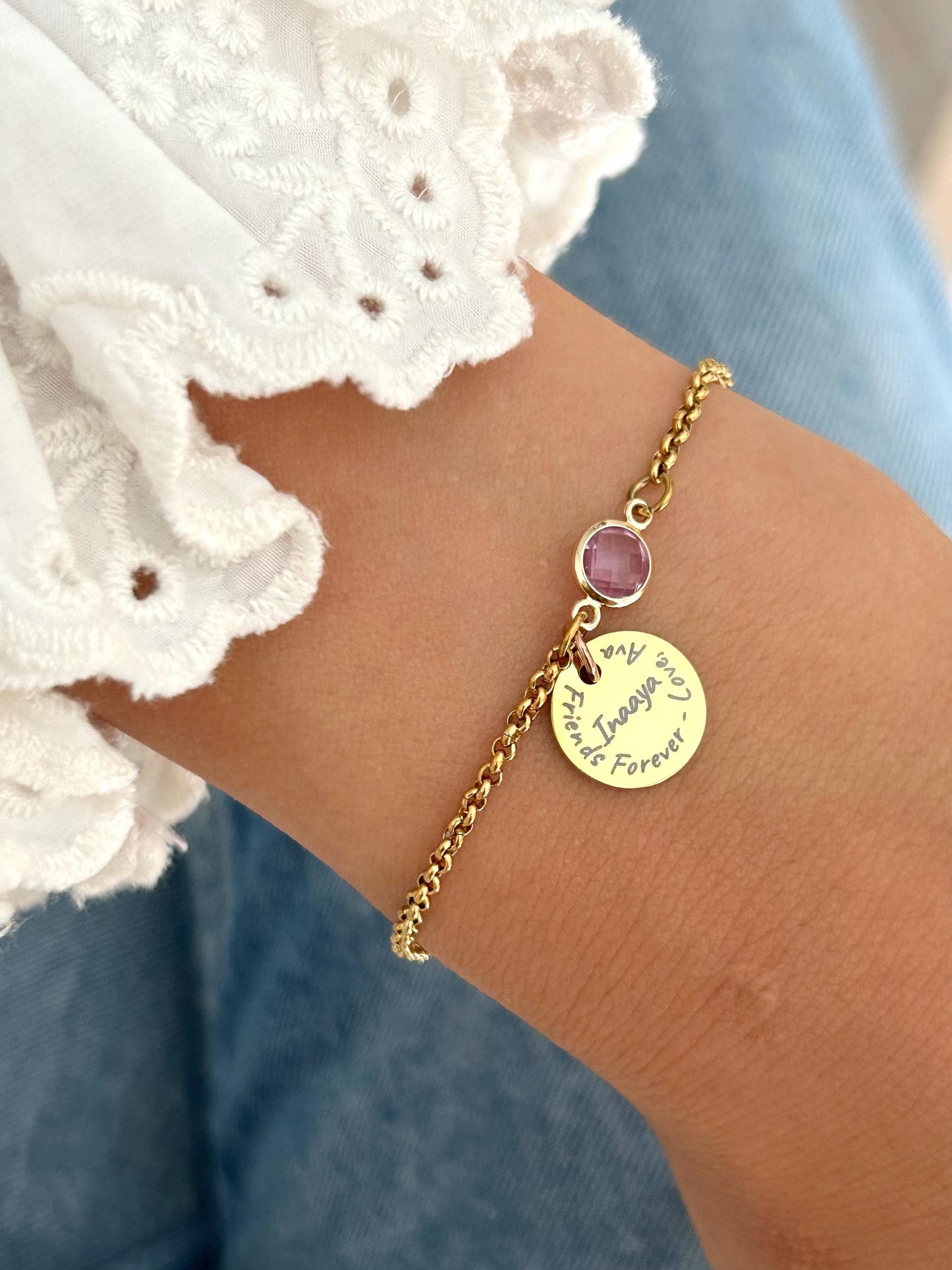 Bracelet femme personnalisé avec pierre de naissance, bracelet sœur de cœur, cadeau pour des amis, anniversaire, bridal party, evfj