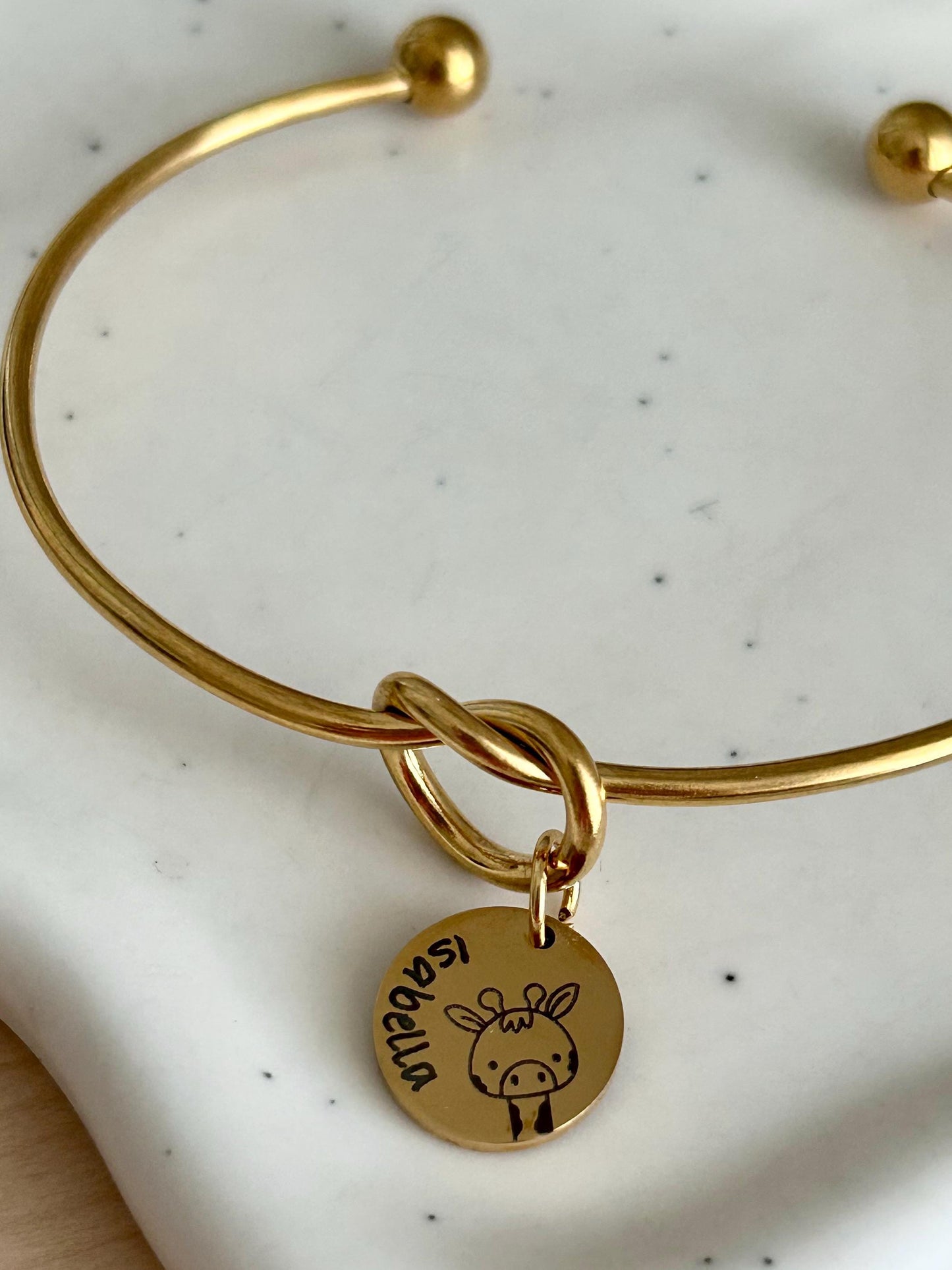 Bracelet jonc avec pierre de naissance, bracelet enfant prénom personnalisé, bracelet doudou, bracelet animal à graver, cadeau naissance
