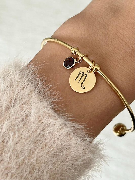 Bracelet jonc zodiaque pierre de naissance, bracelet jonc personnalisé, bracelet astrologique, bracelet minimaliste, cadeau fête des mères