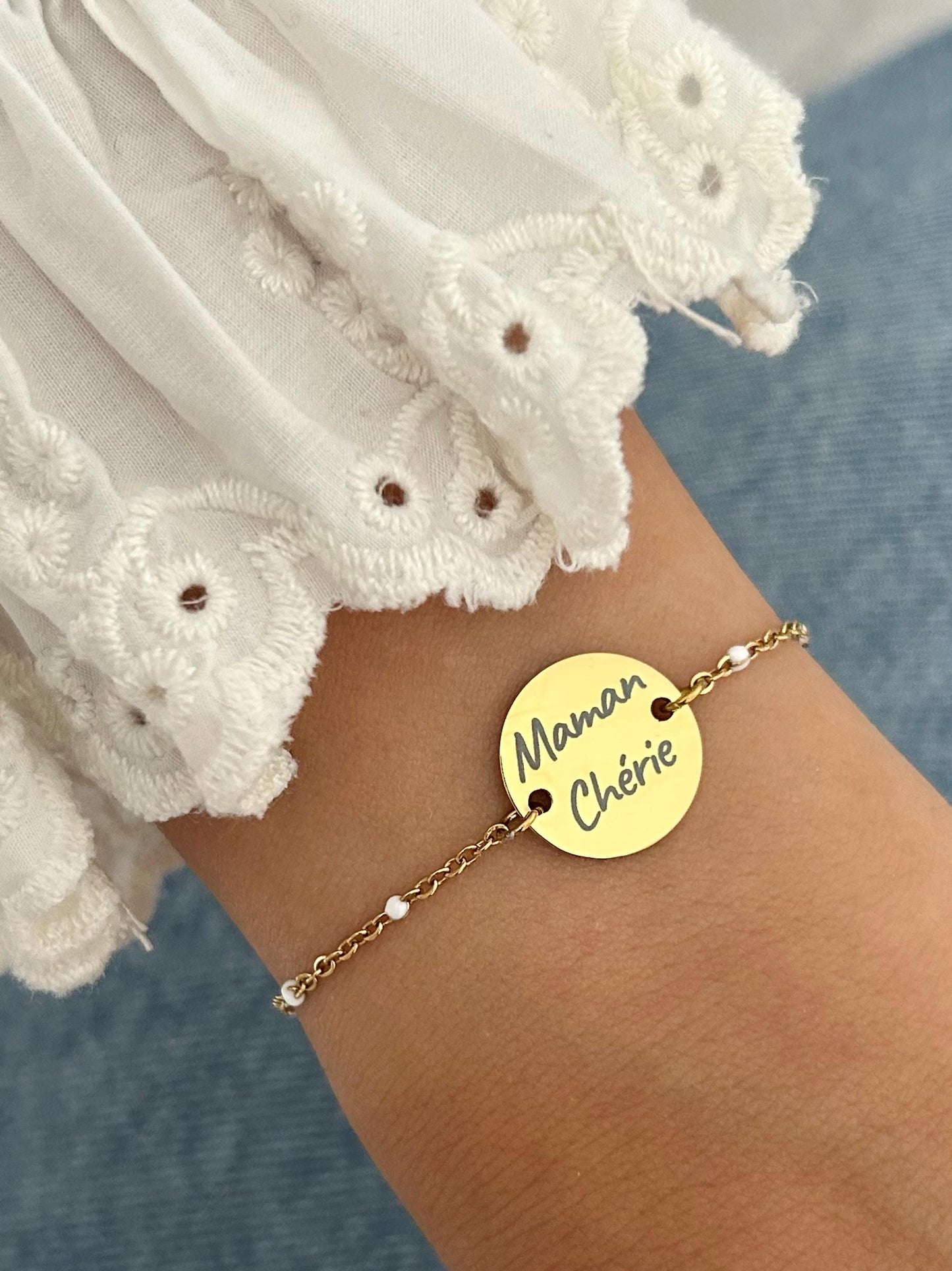 Bracelet Maman Personnalisé en Acier Inoxydable, Bijou Maman Personnalisé, Breloque Gravée, Bracelet Chaîne Ajustable, Cadeau Fête des Mères