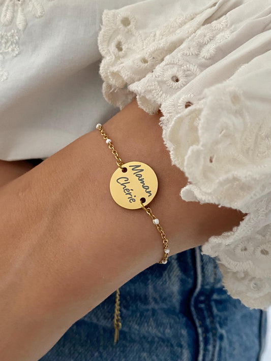 Bracelet Maman Personnalisé en Acier Inoxydable, Bijou Maman Personnalisé, Breloque Gravée, Bracelet Chaîne Ajustable, Cadeau Fête des Mères