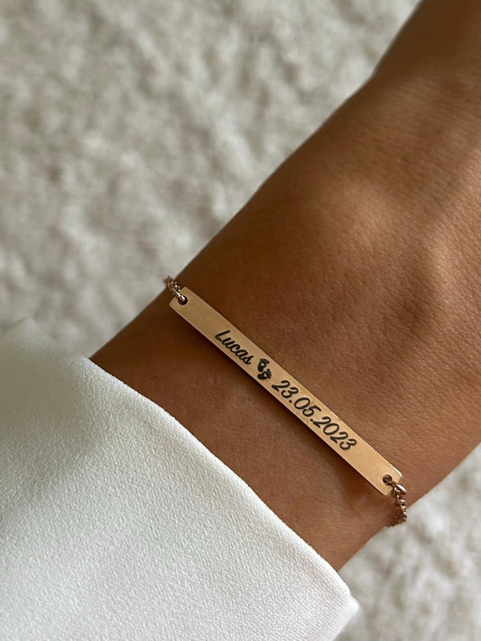 Bracelet personnalisé acier inoxydable, Bracelet prénom, argent, plaqué or ou or rose, bracelet barre gravée, cadeau fête des mères