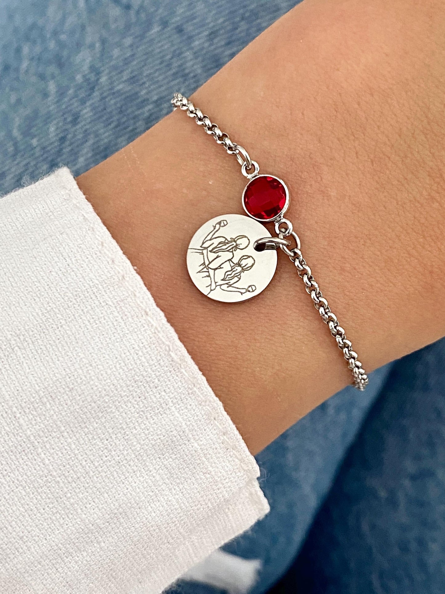 Bracelet femme personnalisé en acier inoxydable avec pierre de naissance, bracelet sœur de cœur, bracelet breloque ronde, cadeau amitié