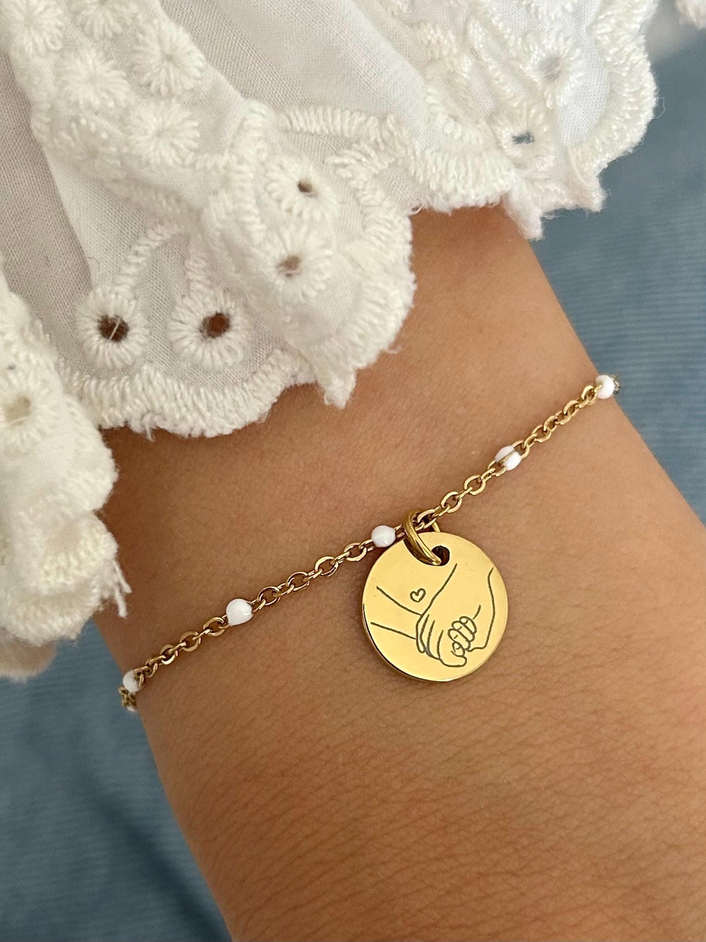 Bracelet Maman Personnalisé en Acier Inoxydable, Bijou Maman Personnalisé, Breloque Gravée, Bracelet Chaîne Ajustable, Cadeau Fête des Mères