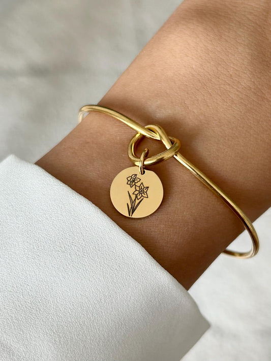 Bracelet jonc floral pierre de naissance, bracelet fleur de naissance, bracelet personnalisé maman, cadeau marraine, cadeau fête des mères