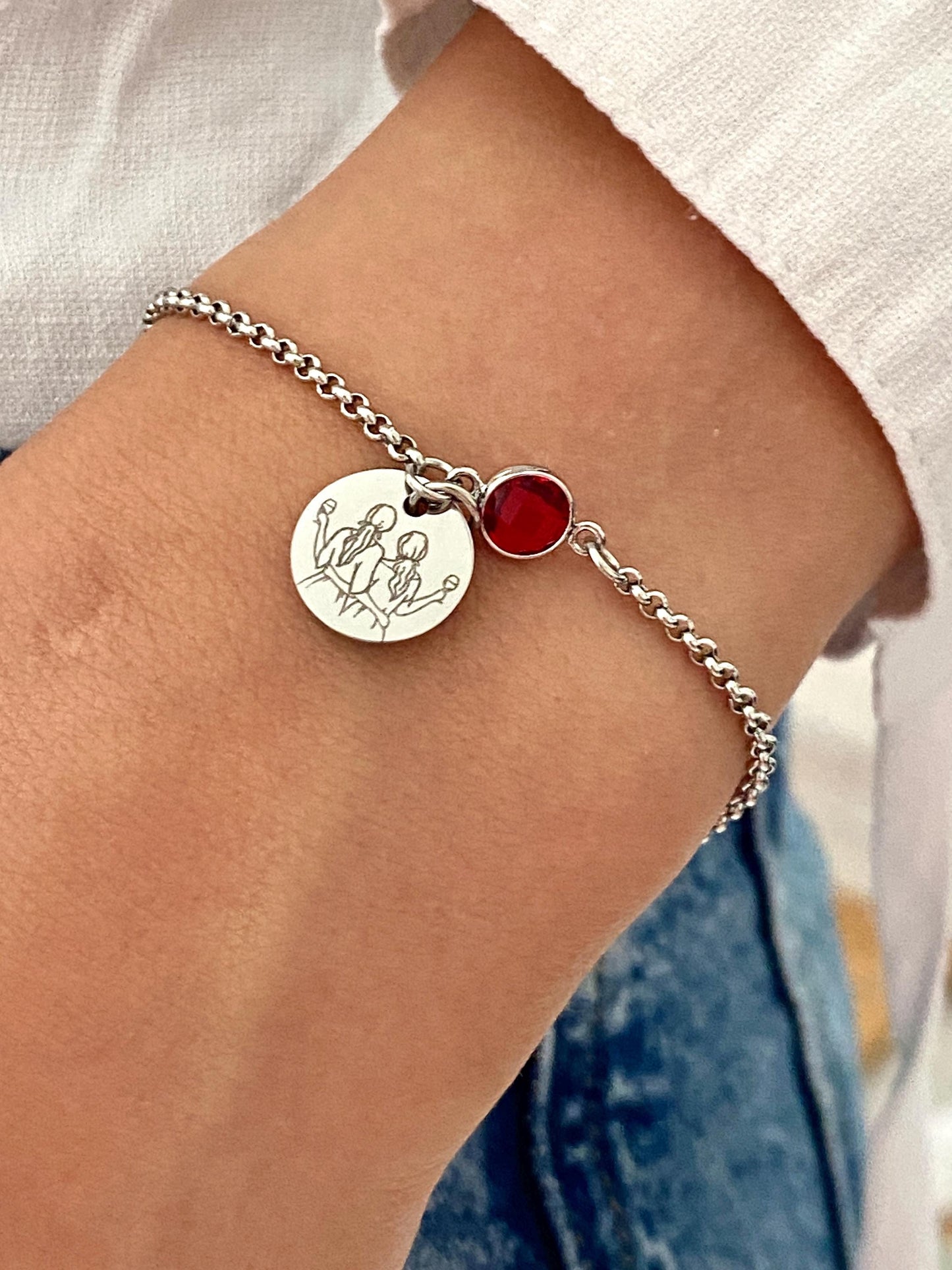 Bracelet femme personnalisé en acier inoxydable avec pierre de naissance, bracelet sœur de cœur, bracelet breloque ronde, cadeau amitié
