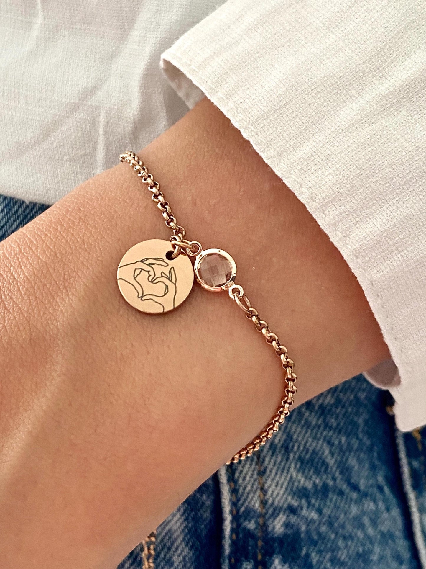 Bracelet femme personnalisé en acier inoxydable avec pierre de naissance, bracelet sœur de cœur, bracelet breloque ronde, cadeau amitié