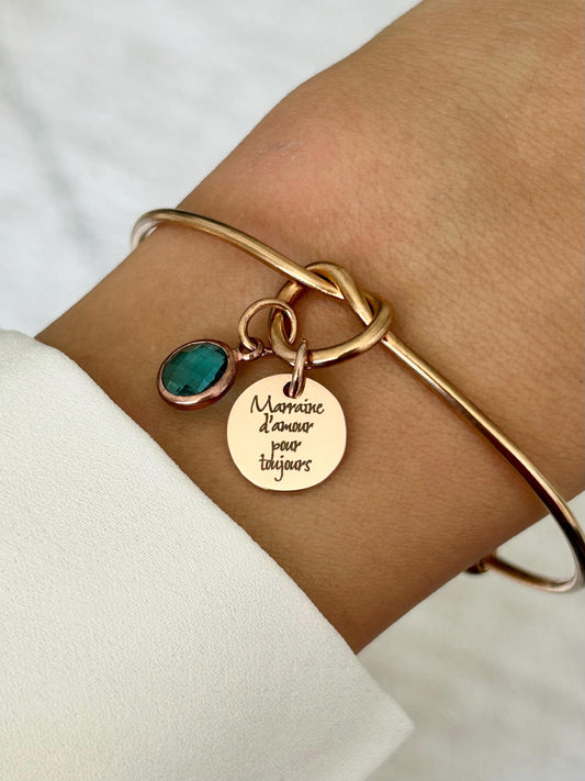 Bracelet jonc marraine avec pierre de naissance, bracelet marraine personnalisé, bracelet maman, cadeau marraine, cadeau fête des mères