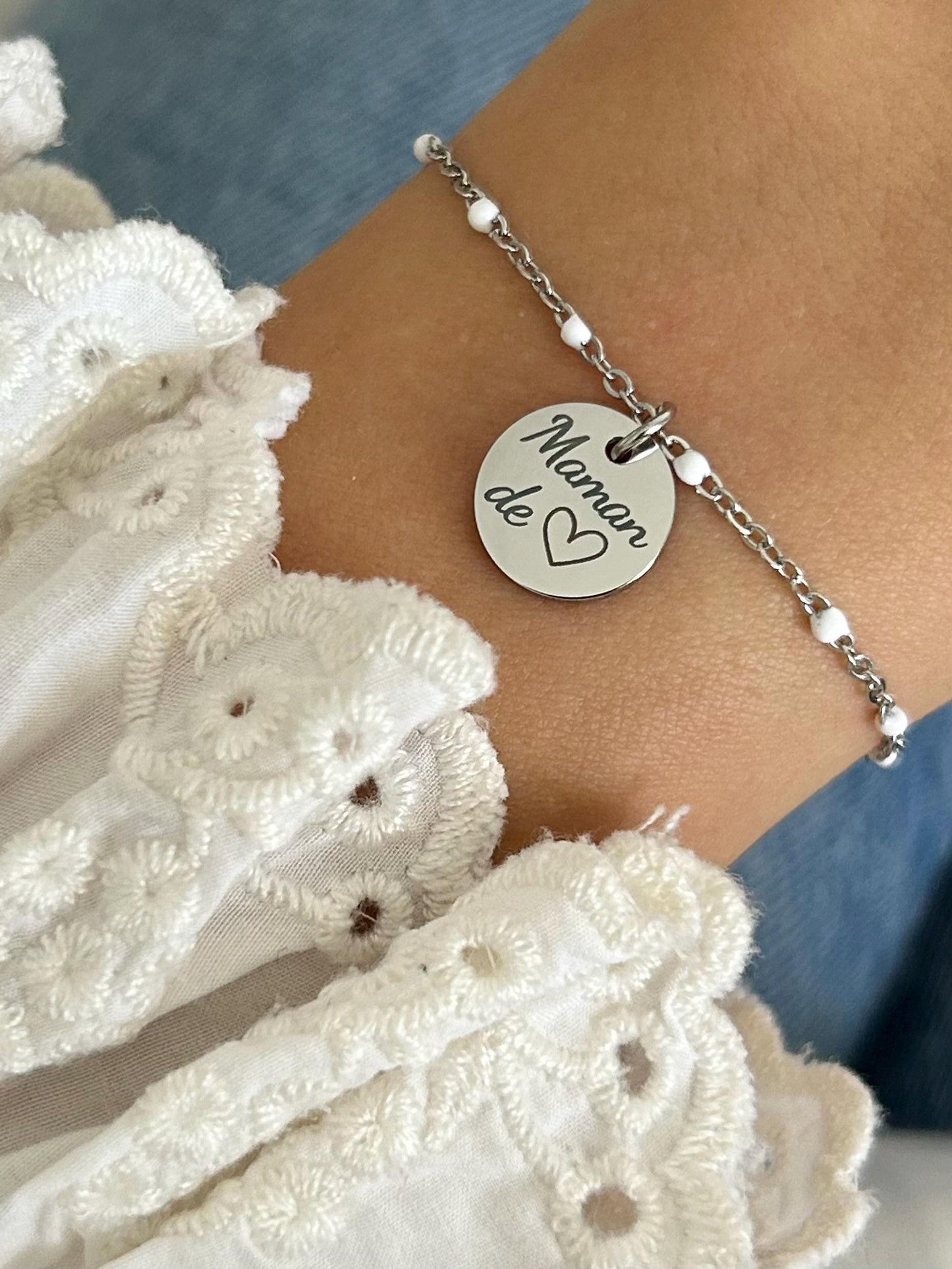 Bracelet Maman Personnalisé en Acier Inoxydable, Bijou Maman Personnalisé, Breloque Gravée, Bracelet Chaîne Ajustable, Cadeau Fête des Mères
