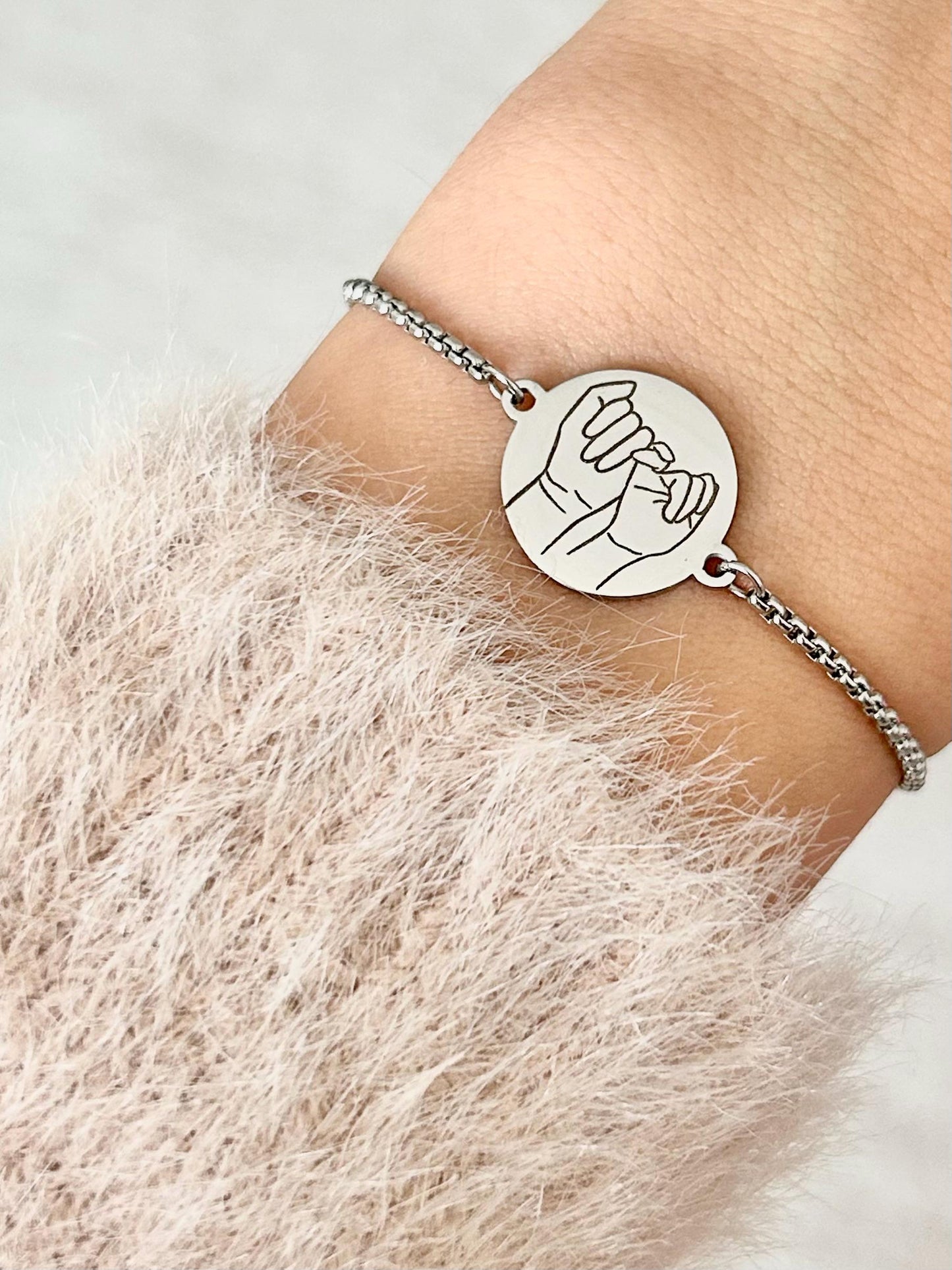 Bracelet personnalisable en acier inoxydable, bracelet sœur de cœur, bracelet breloque ronde, bracelet chaîne ajustable, cadeau sœur