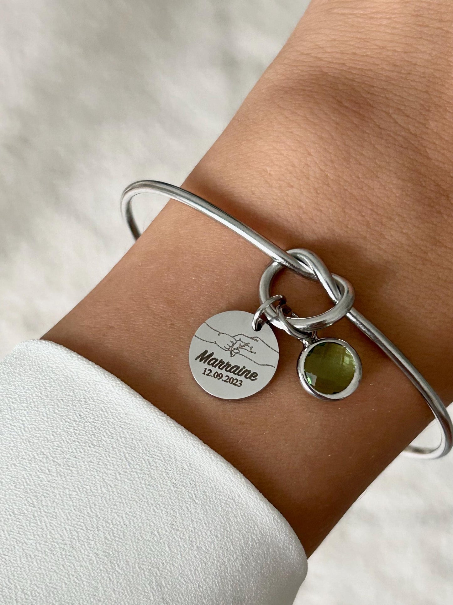 Bracelet jonc marraine avec pierre de naissance, bracelet marraine personnalisé, bracelet maman, cadeau marraine, cadeau fête des mères