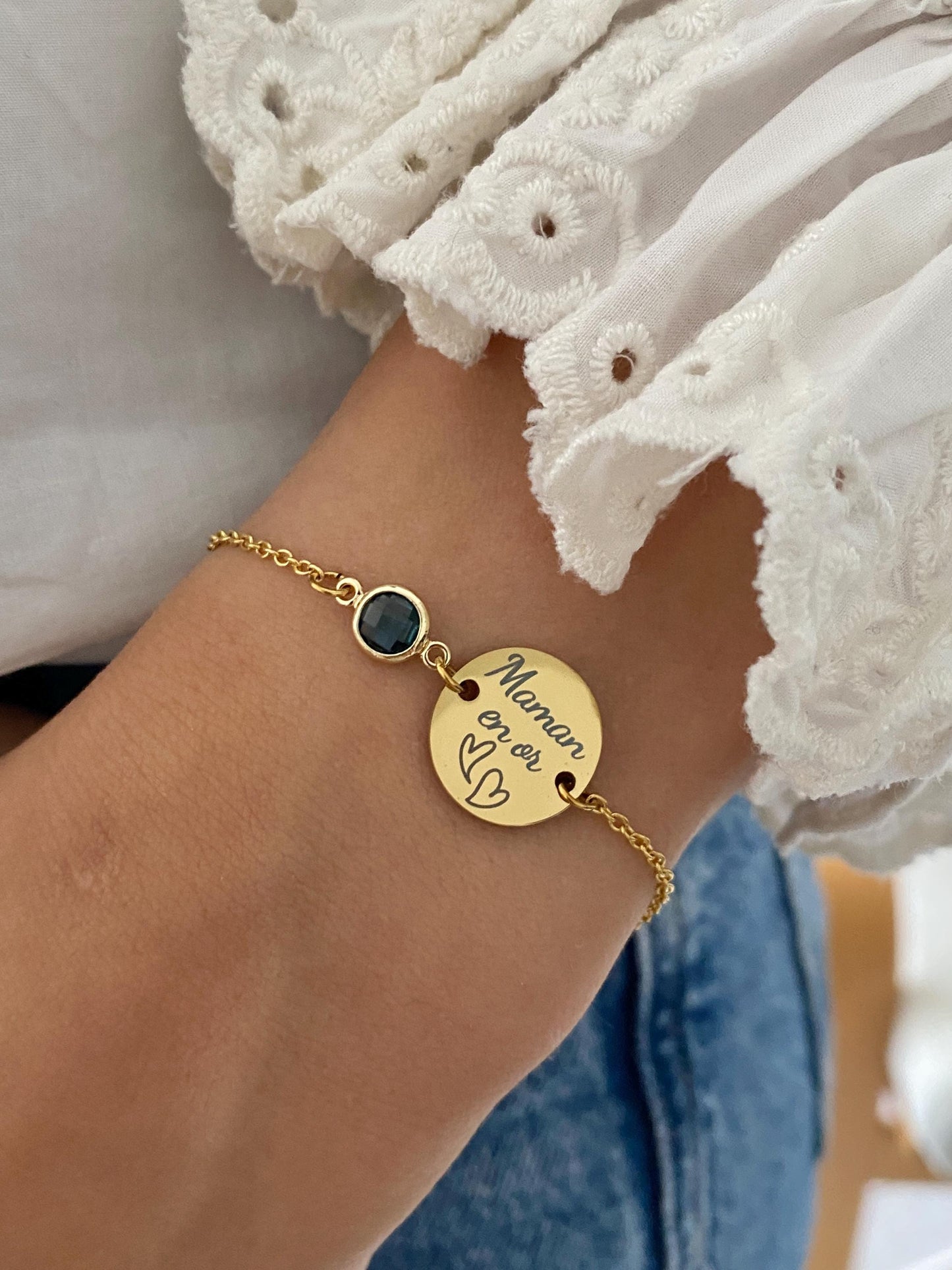 Bracelet Maman Personnalisé en Acier Inoxydable, Bijou Maman Personnalisé avec Pierre de Naissance, Breloque Gravée, Fête des Mères