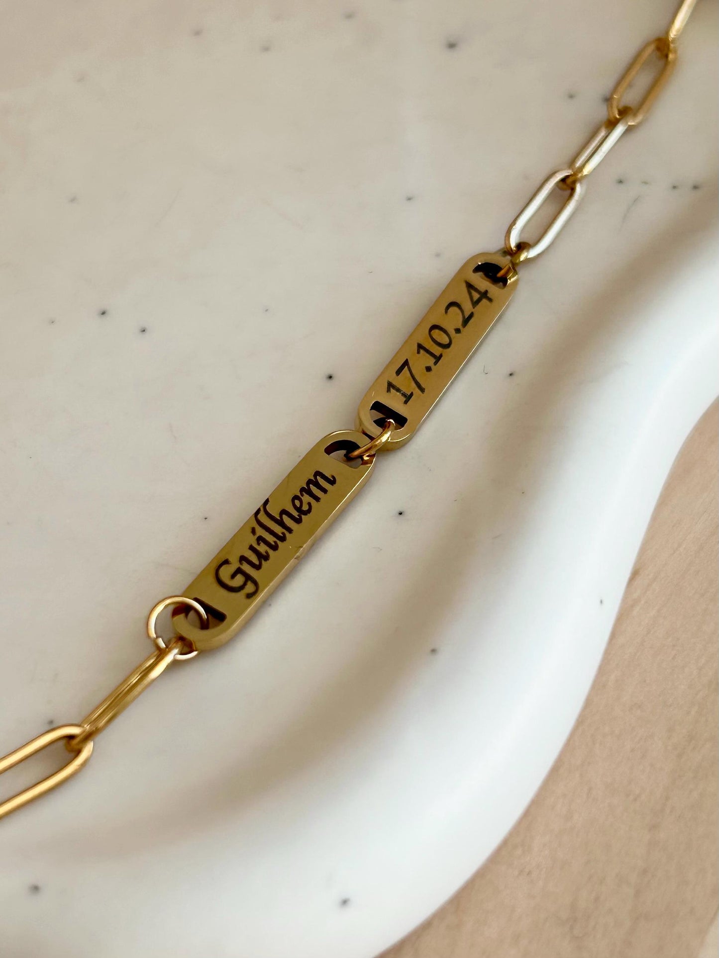 Bracelet personnalisé en acier inoxydable, bracelet barre avec prénoms gravés, bracelet chaîne trombone ajustable, cadeau fête des mères