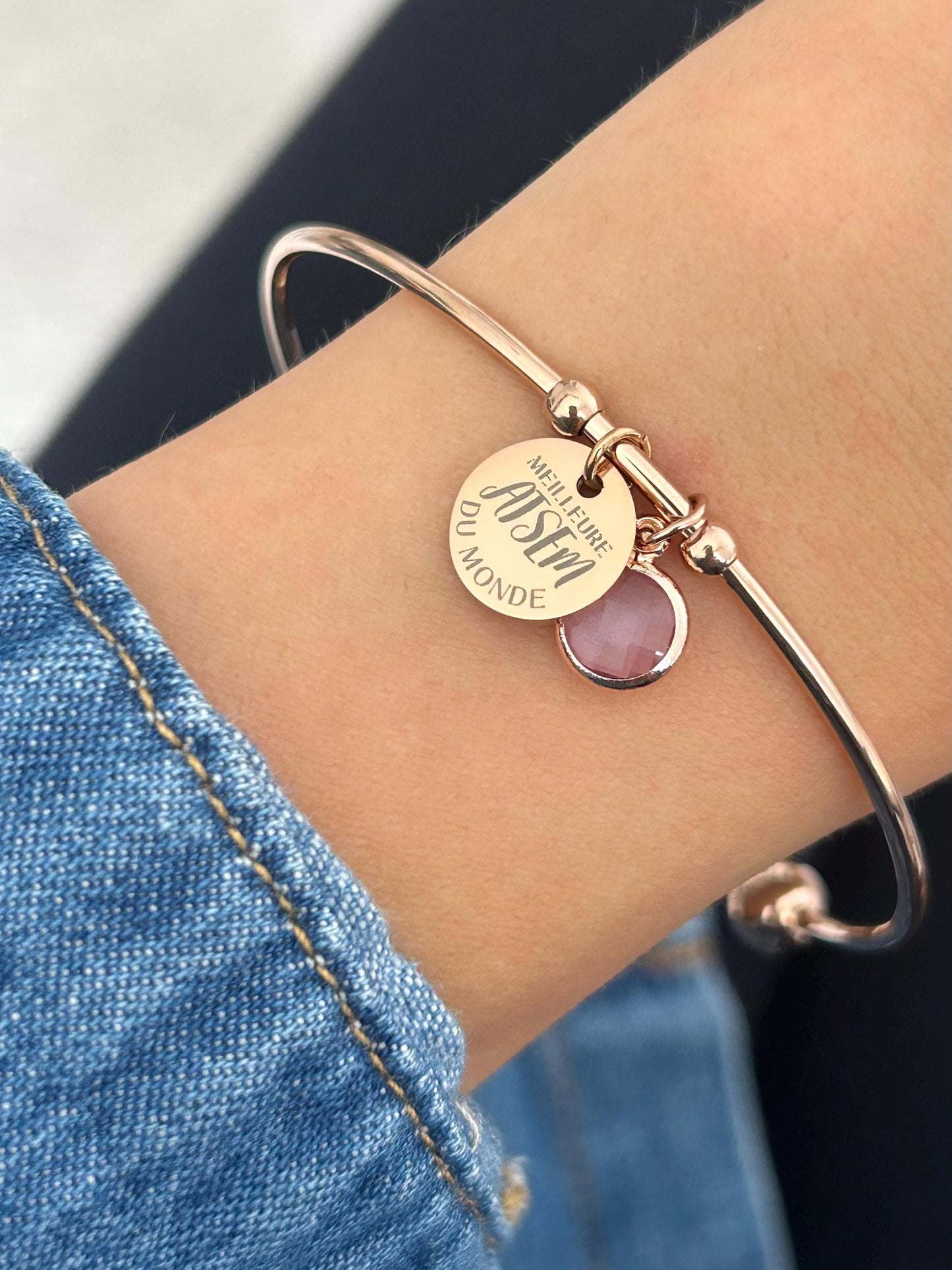 Bracelet jonc maîtresse personnalisé, cadeau merci maîtresse, cadeau enseignant, cadeau nounou, ATSEM, cadeau fin d'année, cadeau école