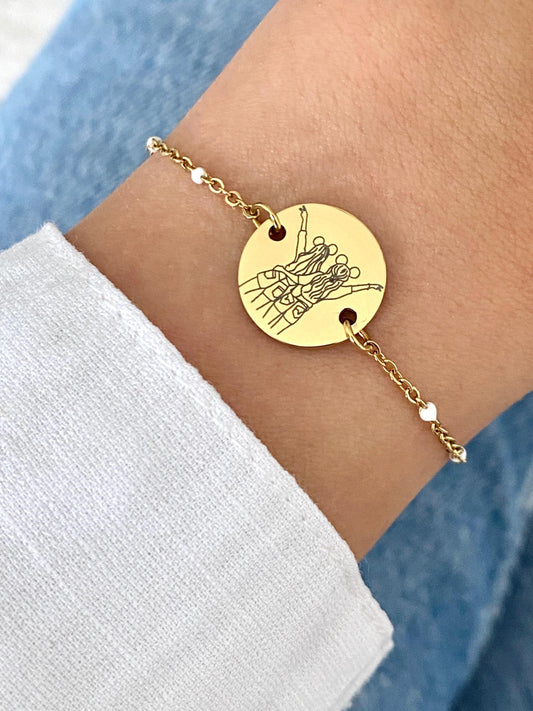 Bracelet femme personnalisé en acier inoxydable, bracelet sœur de cœur, bracelet breloque ronde, bracelet chaîne ajustable, cadeau amitié