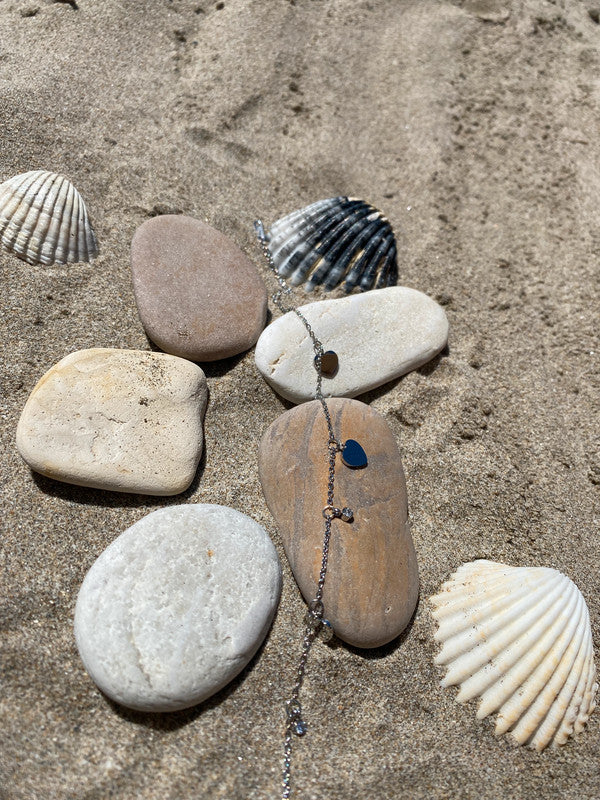 Bracelet de cheville avec pendentifs en forme de cœur, bracelet de cheville  argenté, bijou d'été
